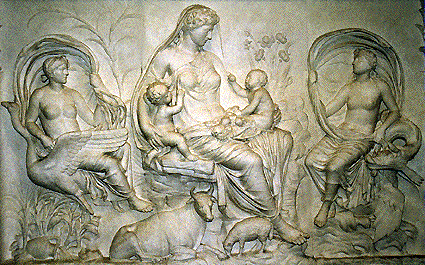 گایا در کنار فرزندانش که کرونوس هم میان آنهاست